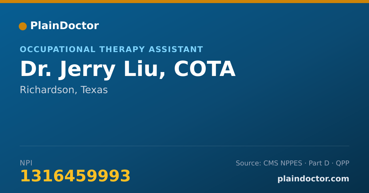 Shareable card for Jerry Liu, COTA - Occupational Therapy Assistant, Richardson, TX
