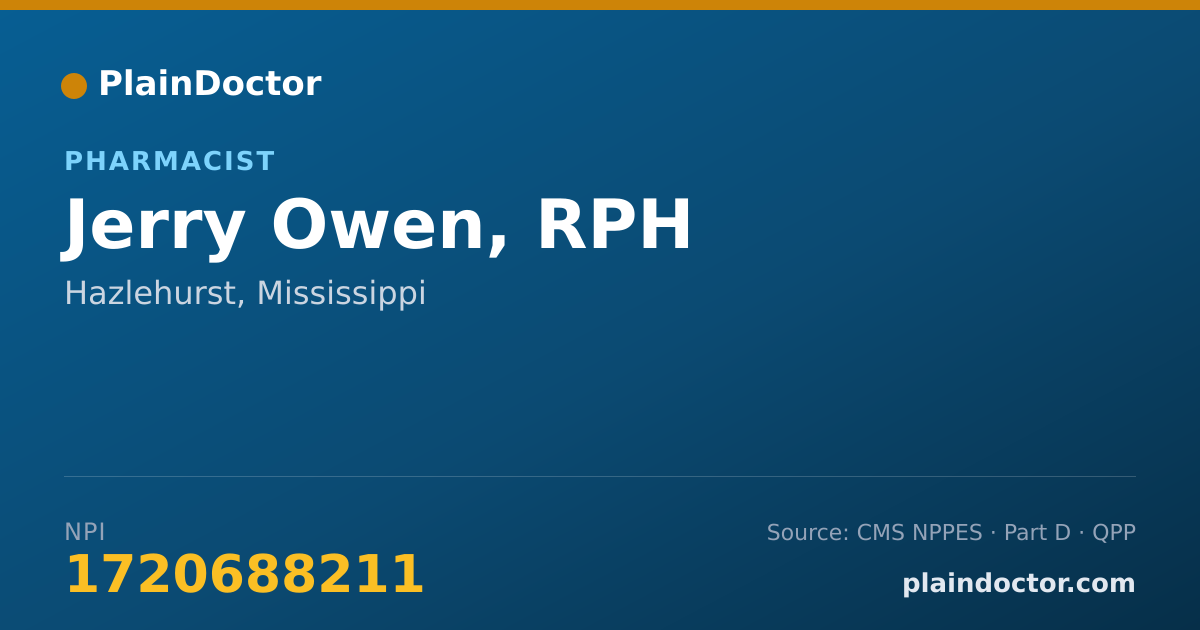 Shareable card for Jerry Owen, RPH - Pharmacist, Hazlehurst, MS