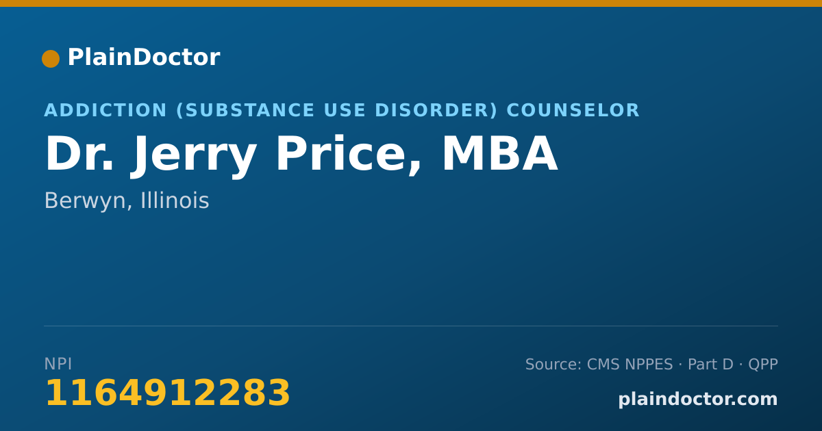 Shareable card for Jerry Price, MBA - Addiction (Substance Use Disorder) Counselor, Berwyn, IL