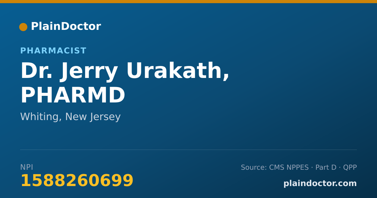 Shareable card for Jerry Urakath, PHARMD - Pharmacist, Whiting, NJ
