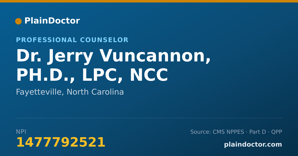 Shareable card for Jerry Vuncannon, PH.D., LPC, NCC - Professional Counselor, Fayetteville, NC