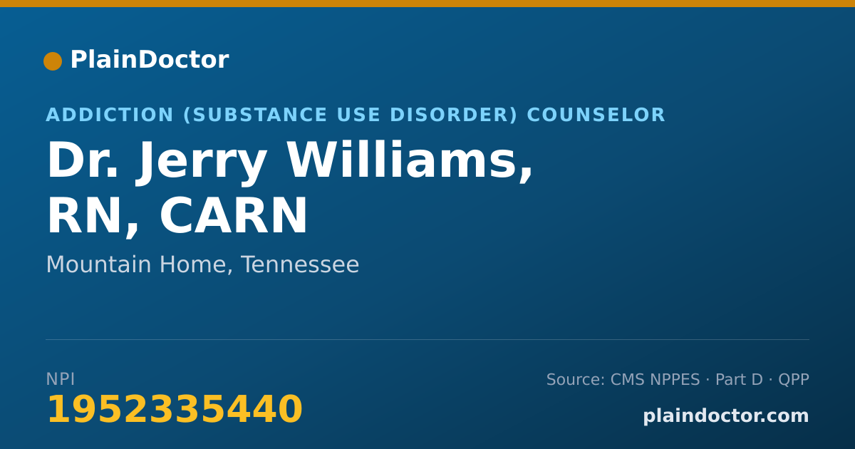 Shareable card for Jerry Williams, RN, CARN - Addiction (Substance Use Disorder) Counselor, Mountain Home, TN