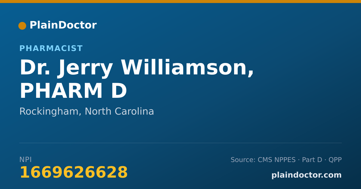 Shareable card for Jerry Williamson, PHARM D - Pharmacist, Rockingham, NC