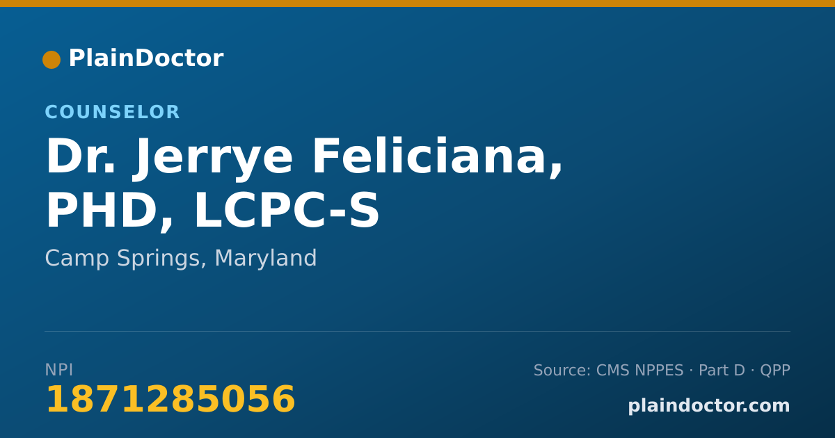 Shareable card for Jerrye Feliciana, PHD, LCPC-S - Counselor, Camp Springs, MD