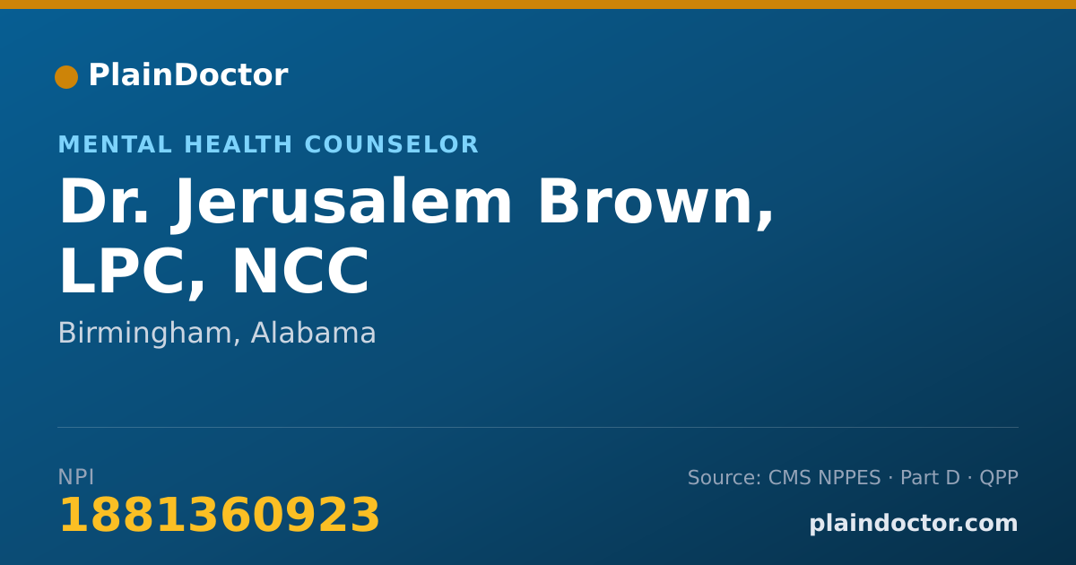 Shareable card for Jerusalem Brown, LPC, NCC - Mental Health Counselor, Birmingham, AL