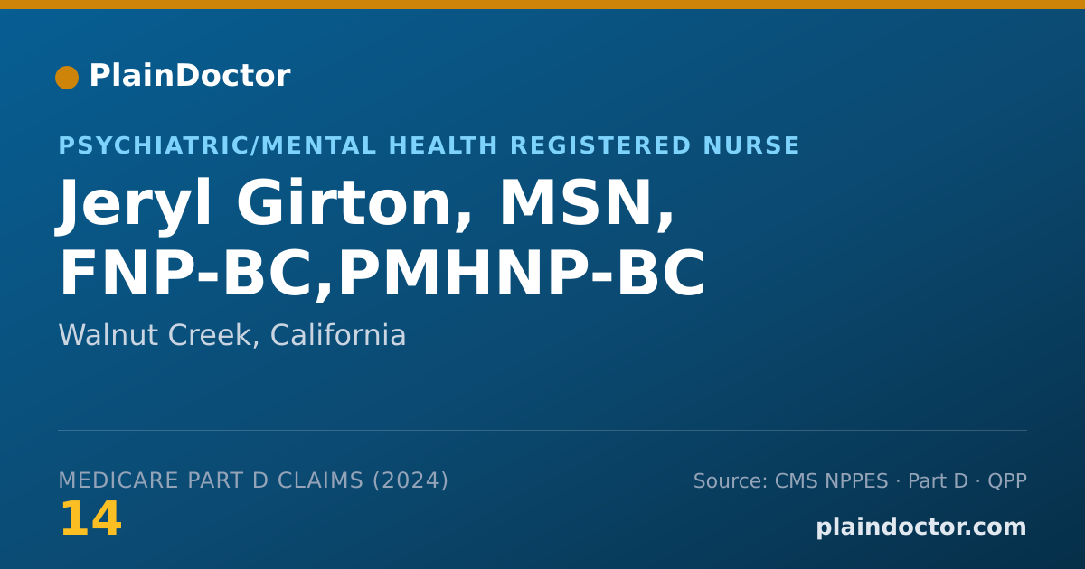 Shareable card for Jeryl Girton, MSN, FNP-BC,PMHNP-BC - Psychiatric/Mental Health Registered Nurse, Walnut Creek, CA