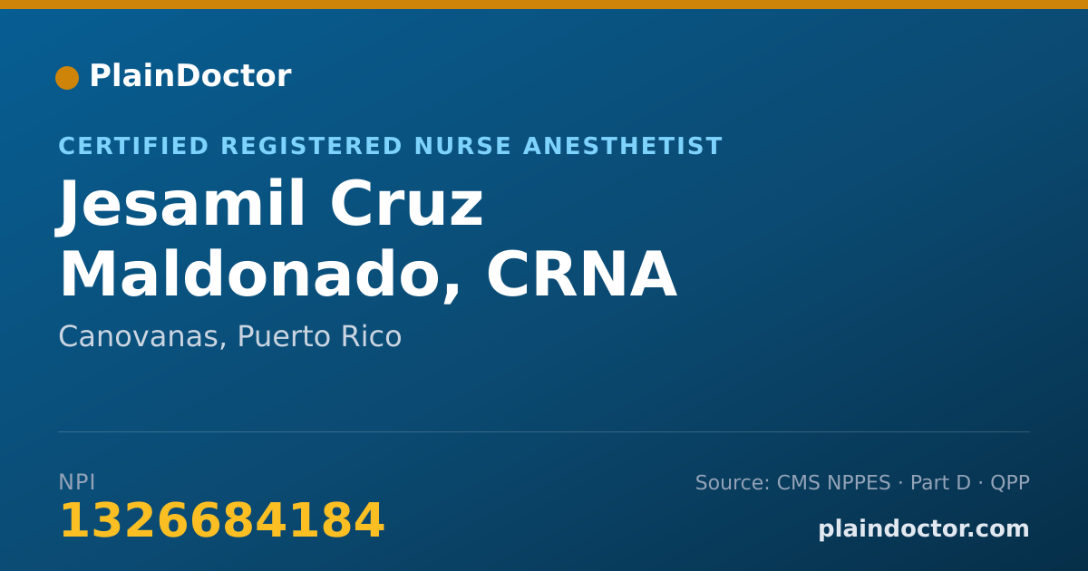 Shareable card for Jesamil Cruz Maldonado, CRNA - Certified Registered Nurse Anesthetist, Canovanas, PR