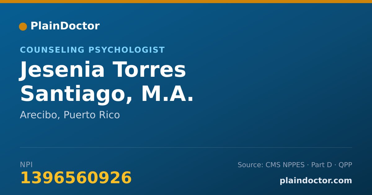 Shareable card for Jesenia Torres Santiago, M.A. - Counseling Psychologist, Arecibo, PR