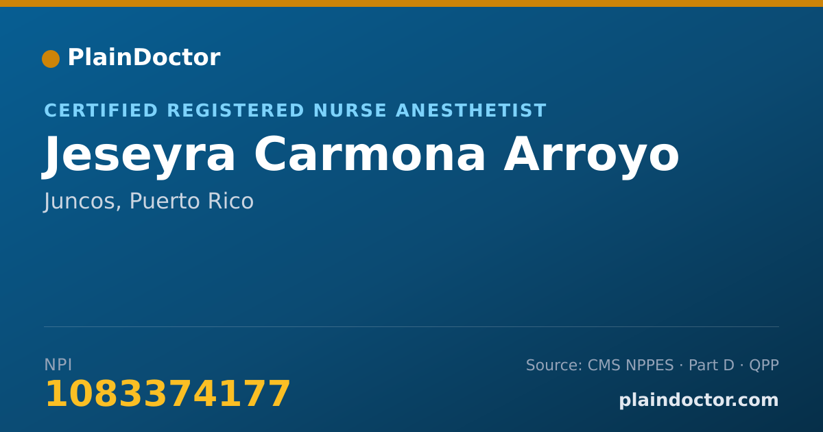 Shareable card for Jeseyra Carmona Arroyo - Certified Registered Nurse Anesthetist, Juncos, PR