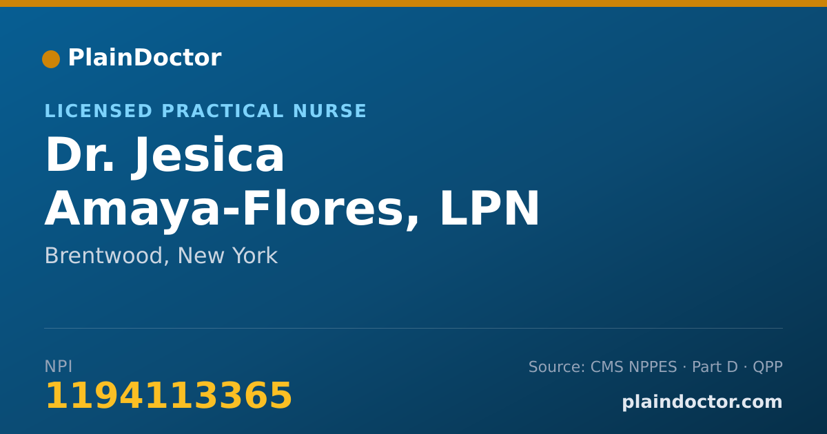 Shareable card for Jesica Amaya-Flores, LPN - Licensed Practical Nurse, Brentwood, NY