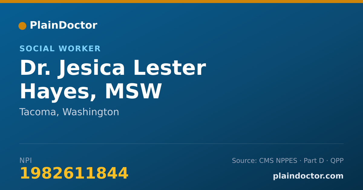 Shareable card for Jesica Lester Hayes, MSW - Social Worker, Tacoma, WA