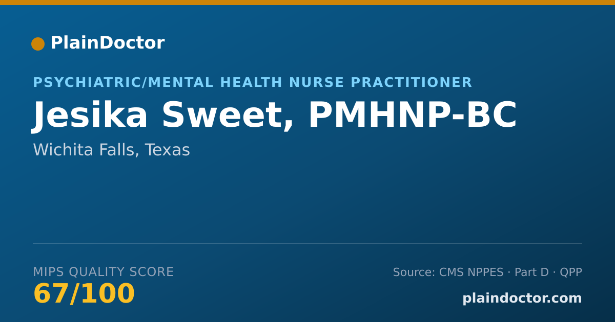 Shareable card for Jesika Sweet, PMHNP-BC - Psychiatric/Mental Health Nurse Practitioner, Wichita Falls, TX
