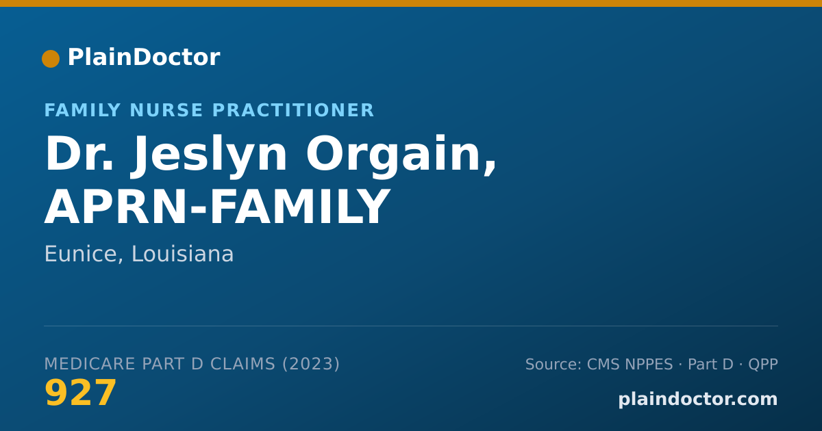 Shareable card for Jeslyn Orgain, APRN-FAMILY - Family Nurse Practitioner, Eunice, LA