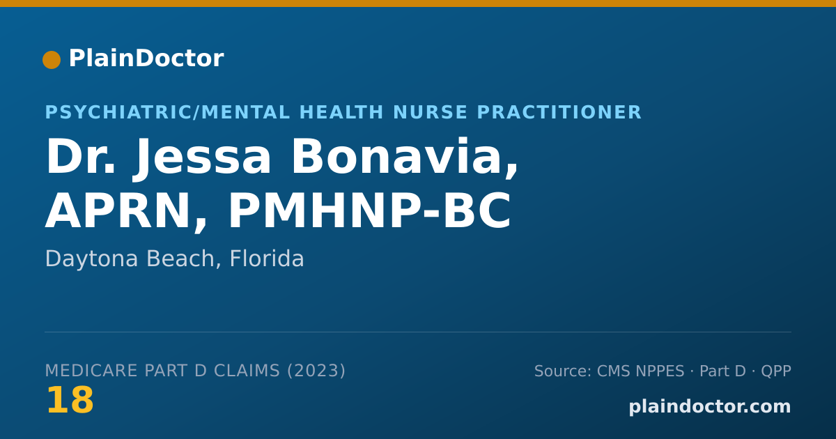 Shareable card for Jessa Bonavia, APRN, PMHNP-BC - Psychiatric/Mental Health Nurse Practitioner, Daytona Beach, FL