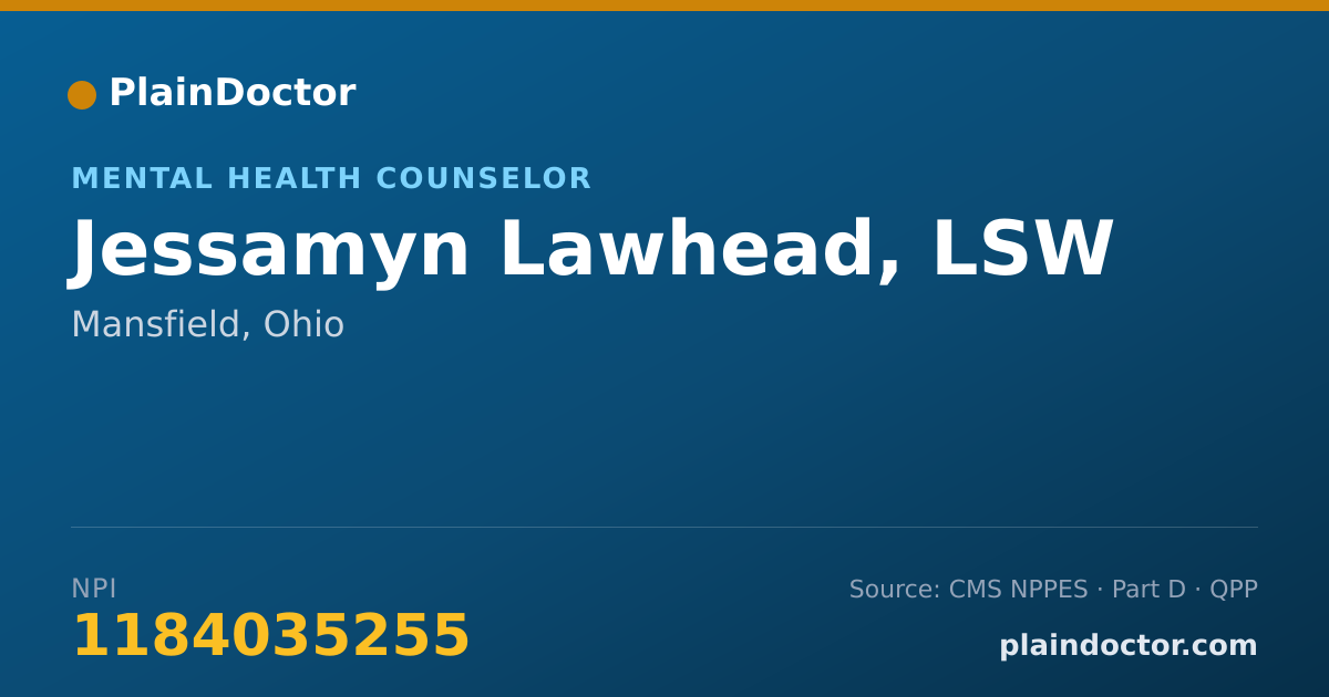 Shareable card for Jessamyn Lawhead, LSW - Mental Health Counselor, Mansfield, OH