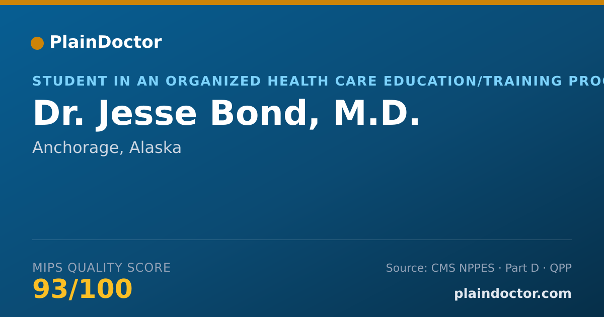 Shareable card for Jesse Bond, M.D. - Student in an Organized Health Care Education/Training Program, Anchorage, AK