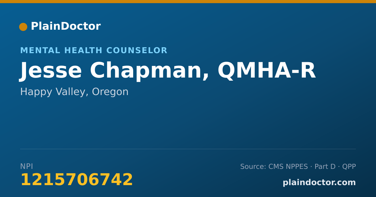 Shareable card for Jesse Chapman, QMHA-R - Mental Health Counselor, Happy Valley, OR