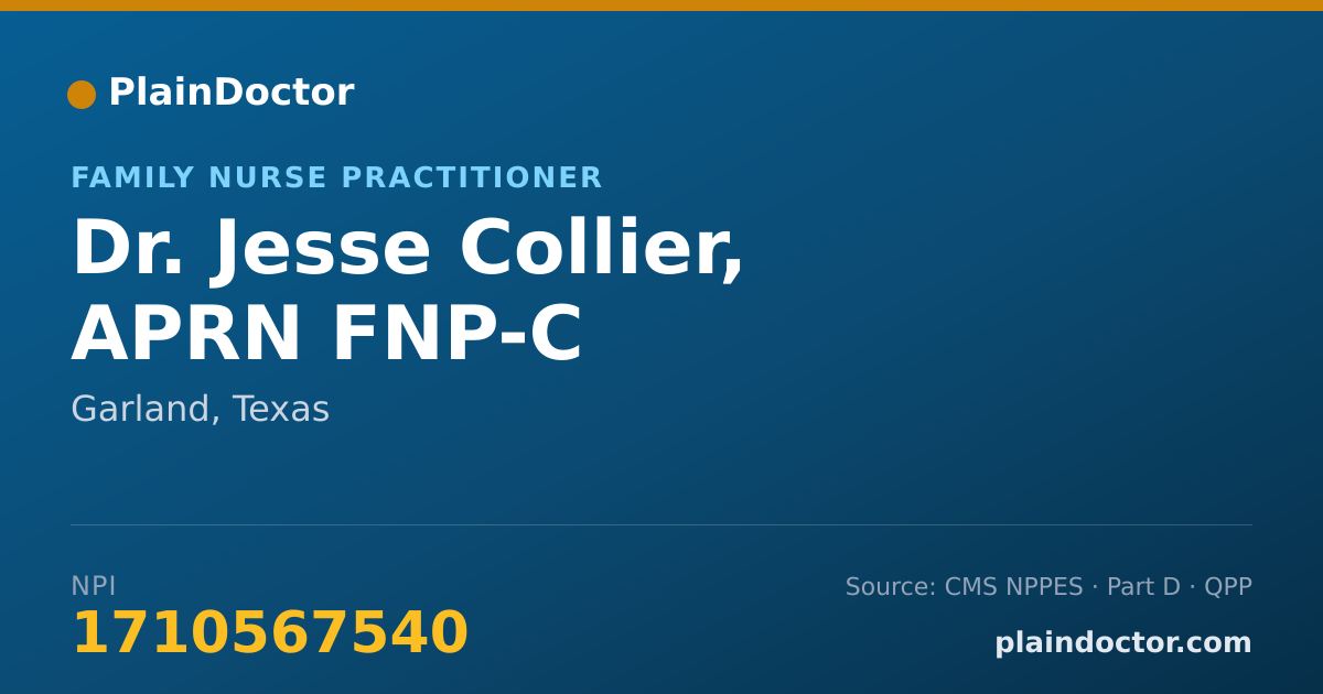 Shareable card for Jesse Collier, APRN FNP-C - Family Nurse Practitioner, Garland, TX