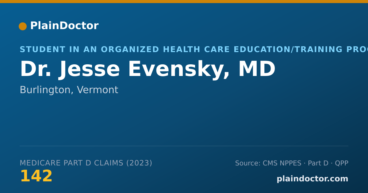 Shareable card for Jesse Evensky, MD - Student in an Organized Health Care Education/Training Program, Burlington, VT