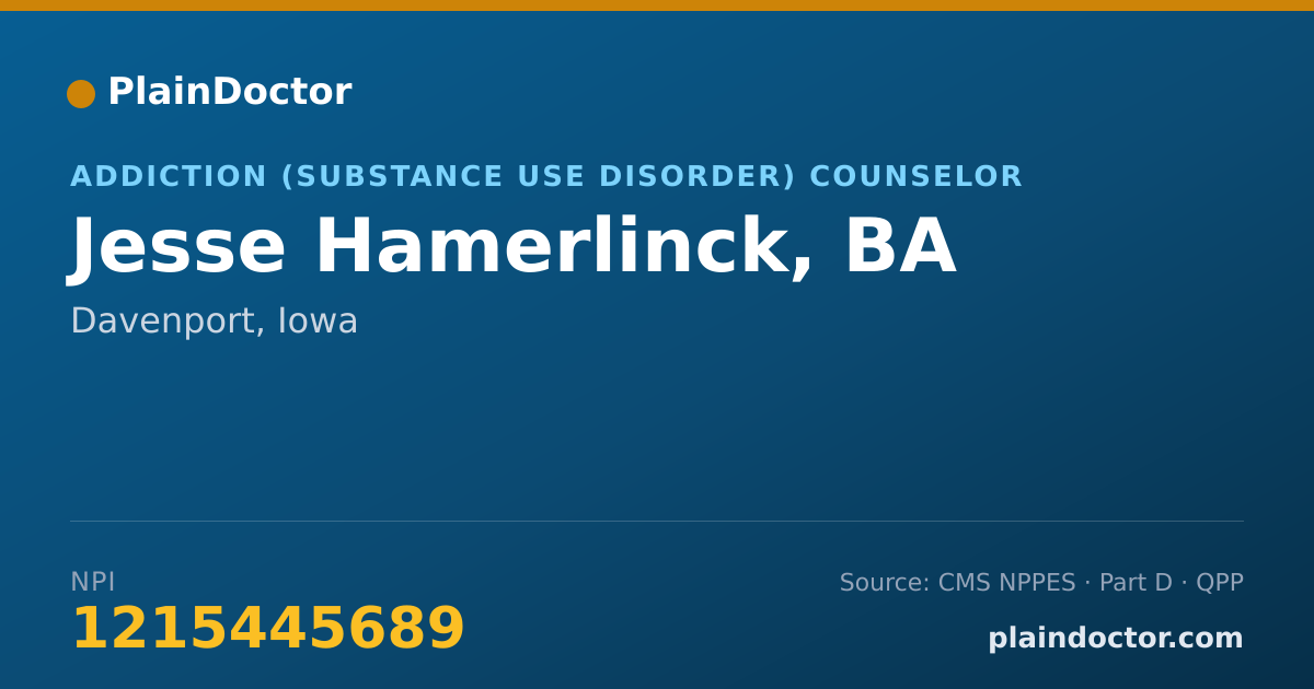 Shareable card for Jesse Hamerlinck, BA - Addiction (Substance Use Disorder) Counselor, Davenport, IA