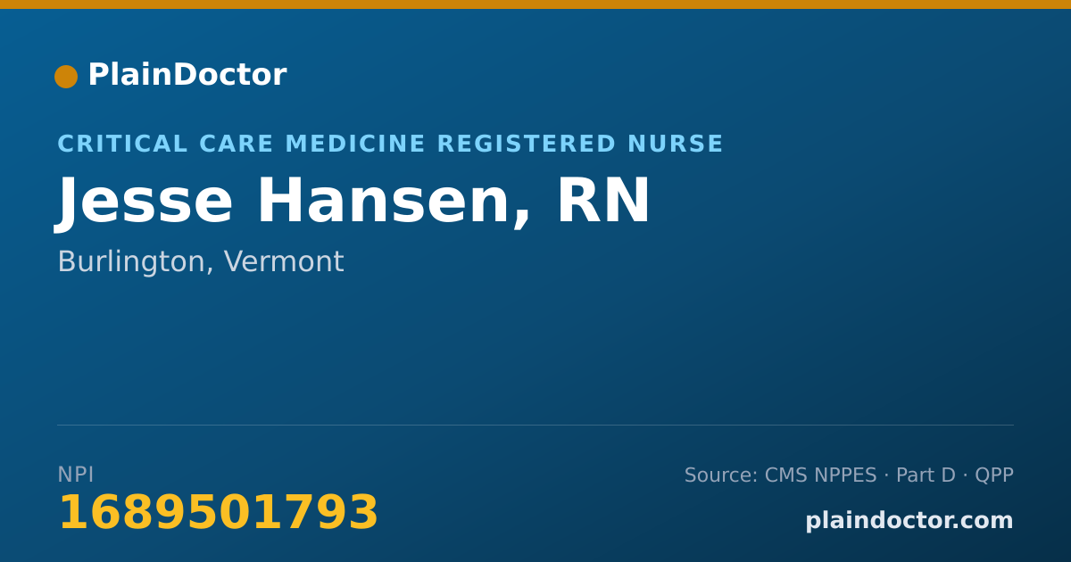 Shareable card for Jesse Hansen, RN - Critical Care Medicine Registered Nurse, Burlington, VT