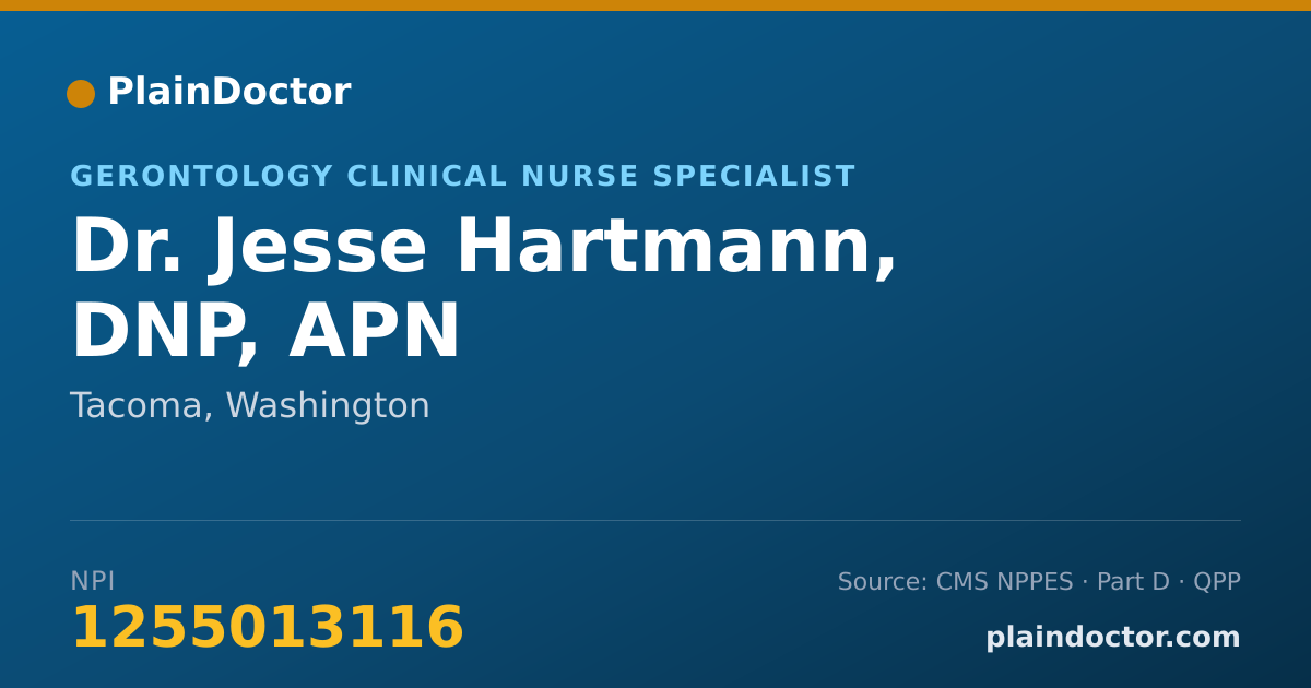 Shareable card for Jesse Hartmann, DNP, APN - Gerontology Clinical Nurse Specialist, Tacoma, WA