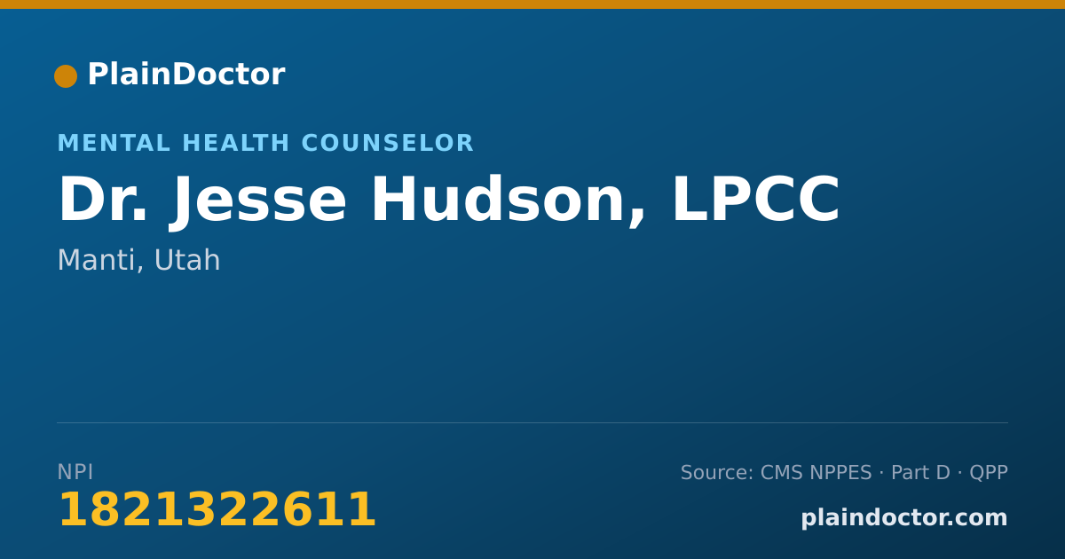 Shareable card for Jesse Hudson, LPCC - Mental Health Counselor, Manti, UT