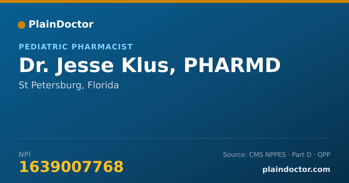 Shareable card for Jesse Klus, PHARMD - Pediatric Pharmacist, St Petersburg, FL