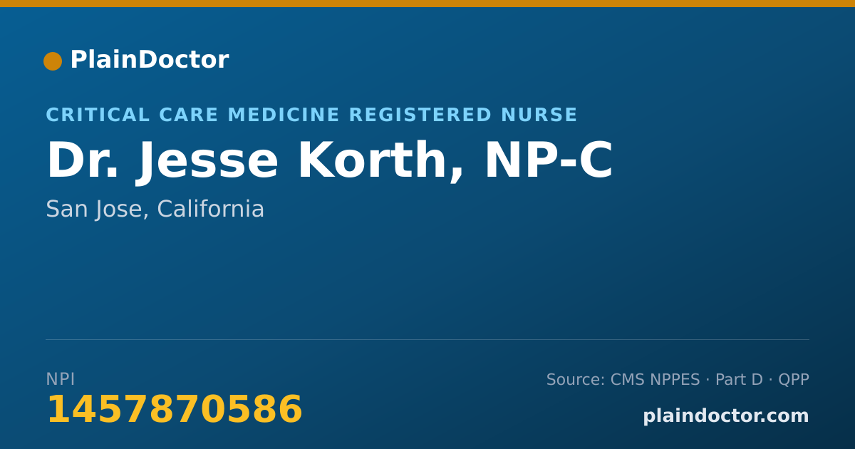 Shareable card for Jesse Korth, NP-C - Critical Care Medicine Registered Nurse, San Jose, CA