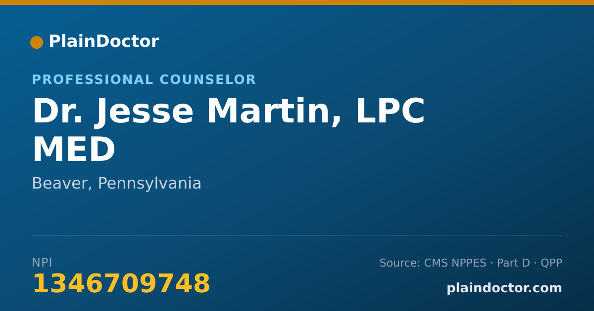Shareable card for Jesse Martin, LPC MED - Professional Counselor, Beaver, PA
