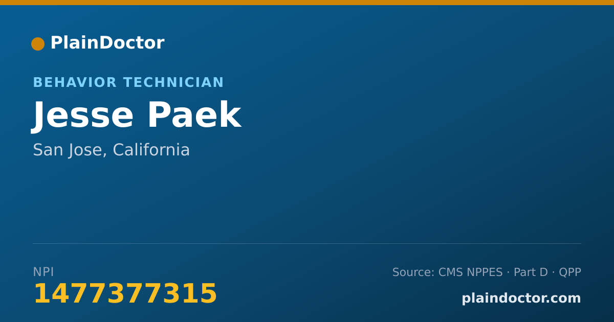 Shareable card for Jesse Paek - Behavior Technician, San Jose, CA