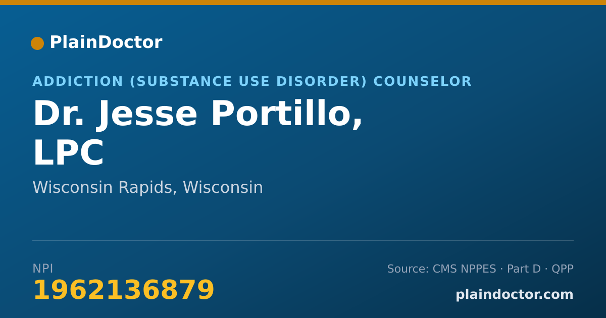 Shareable card for Jesse Portillo, LPC - Addiction (Substance Use Disorder) Counselor, Wisconsin Rapids, WI