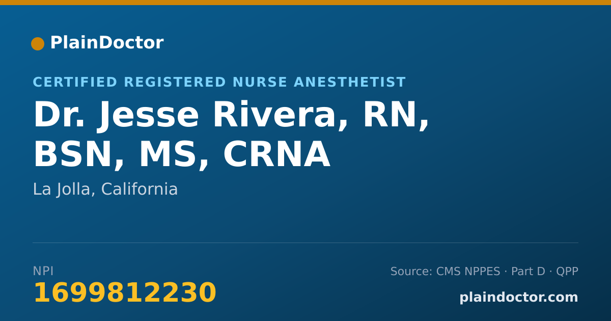 Shareable card for Jesse Rivera, RN, BSN, MS, CRNA - Certified Registered Nurse Anesthetist, La Jolla, CA