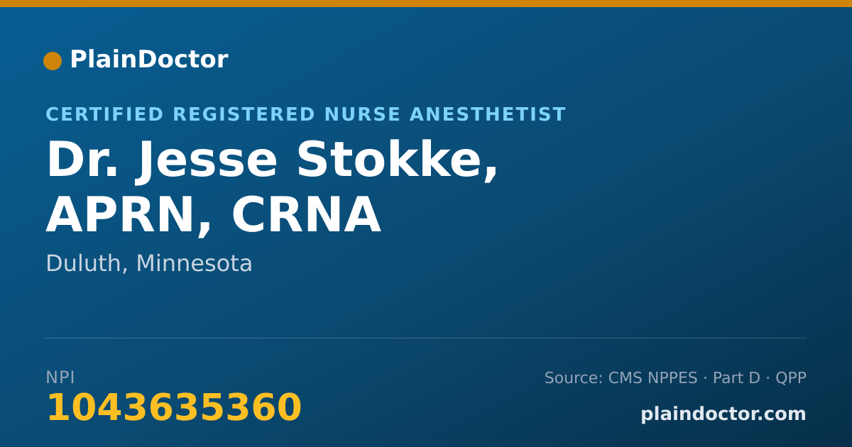Shareable card for Jesse Stokke, APRN, CRNA - Certified Registered Nurse Anesthetist, Duluth, MN