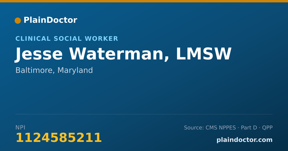 Shareable card for Jesse Waterman, LMSW - Addiction (Substance Use Disorder) Counselor, Baltimore, MD