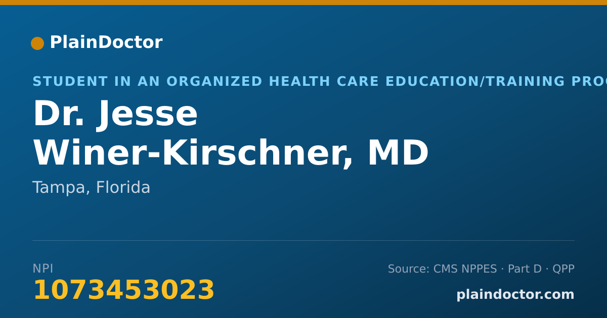 Shareable card for Jesse Winer-Kirschner, MD - Student in an Organized Health Care Education/Training Program, Tampa, FL