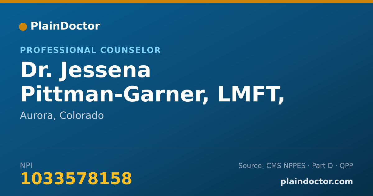 Shareable card for Jessena Pittman-Garner, LMFT, LPC - Professional Counselor, Aurora, CO
