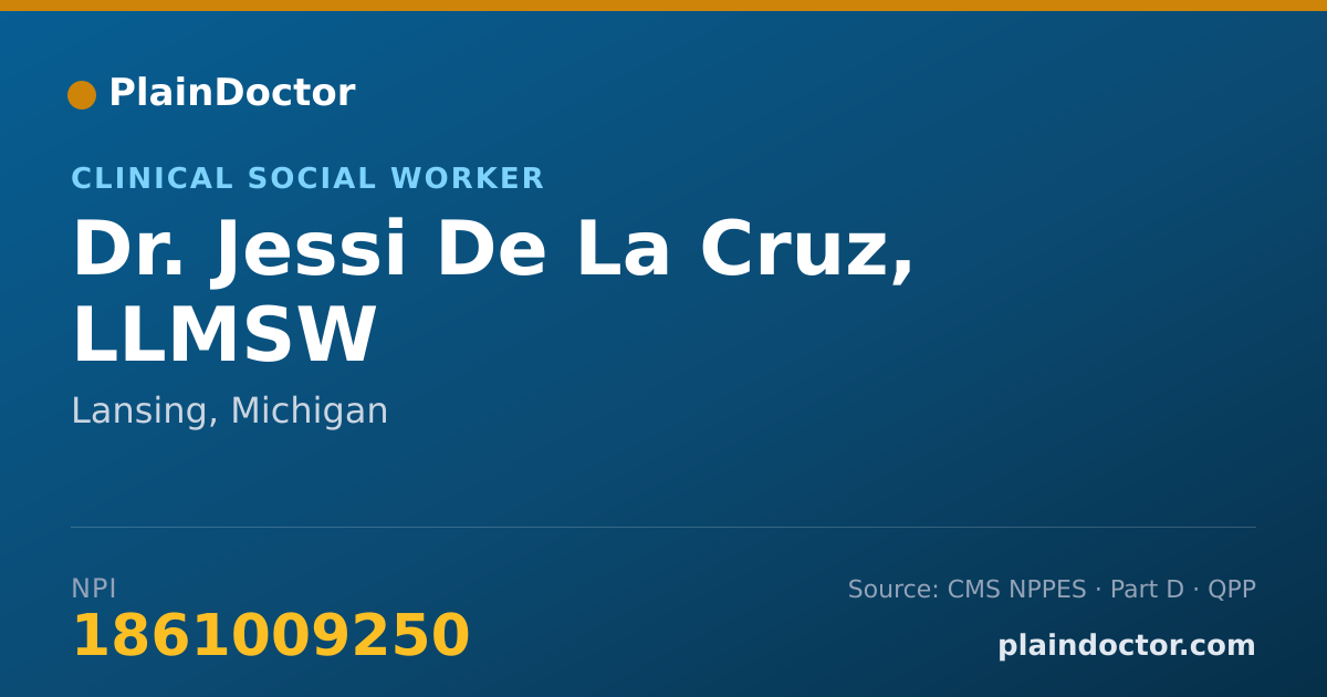 Shareable card for Jessi De La Cruz, LLMSW - Clinical Social Worker, Lansing, MI