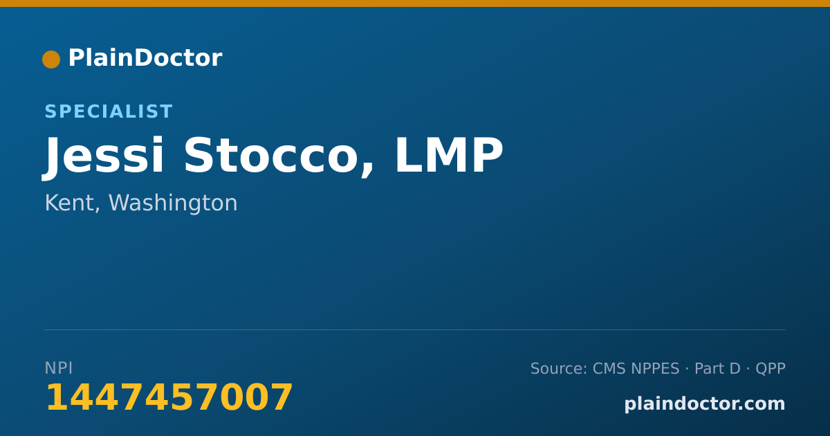 Shareable card for Jessi Stocco, LMP - Specialist, Kent, WA