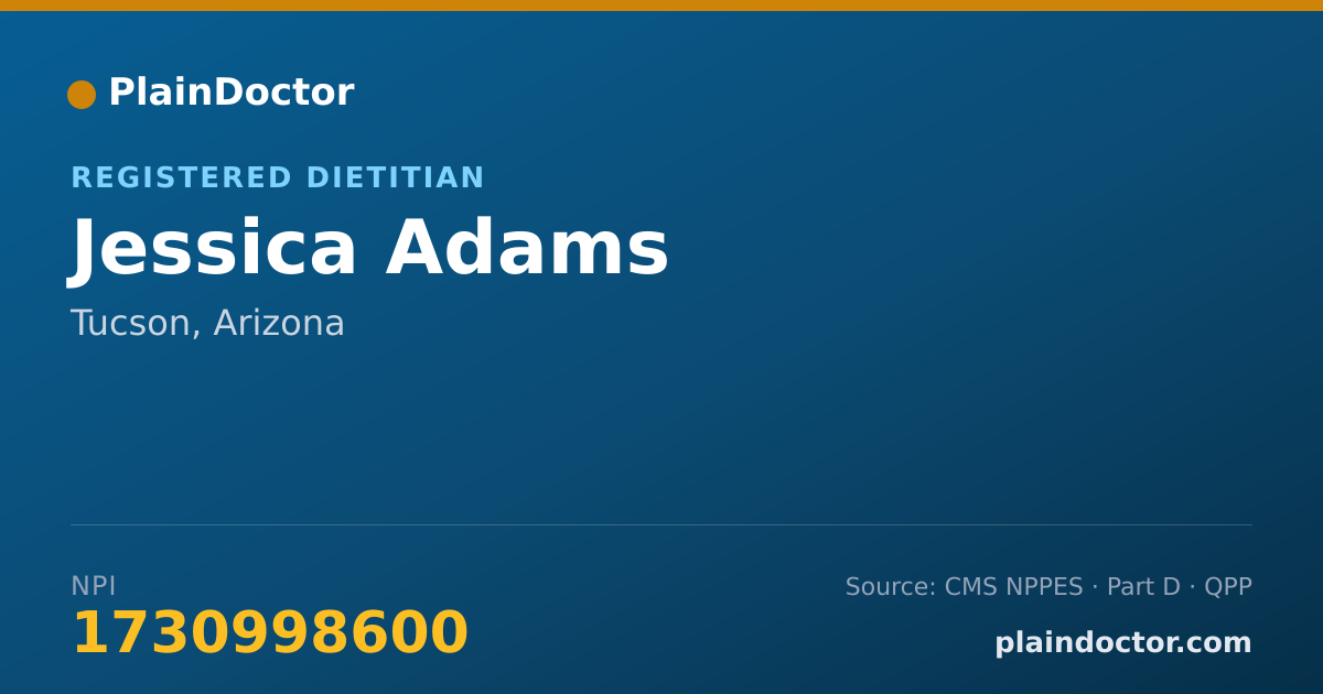 Shareable card for Jessica Adams - Registered Dietitian, Tucson, AZ