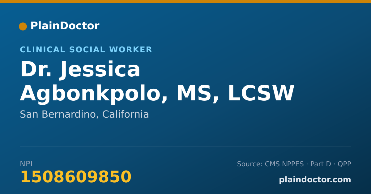 Shareable card for Jessica Agbonkpolo, MS, LCSW - Clinical Social Worker, San Bernardino, CA