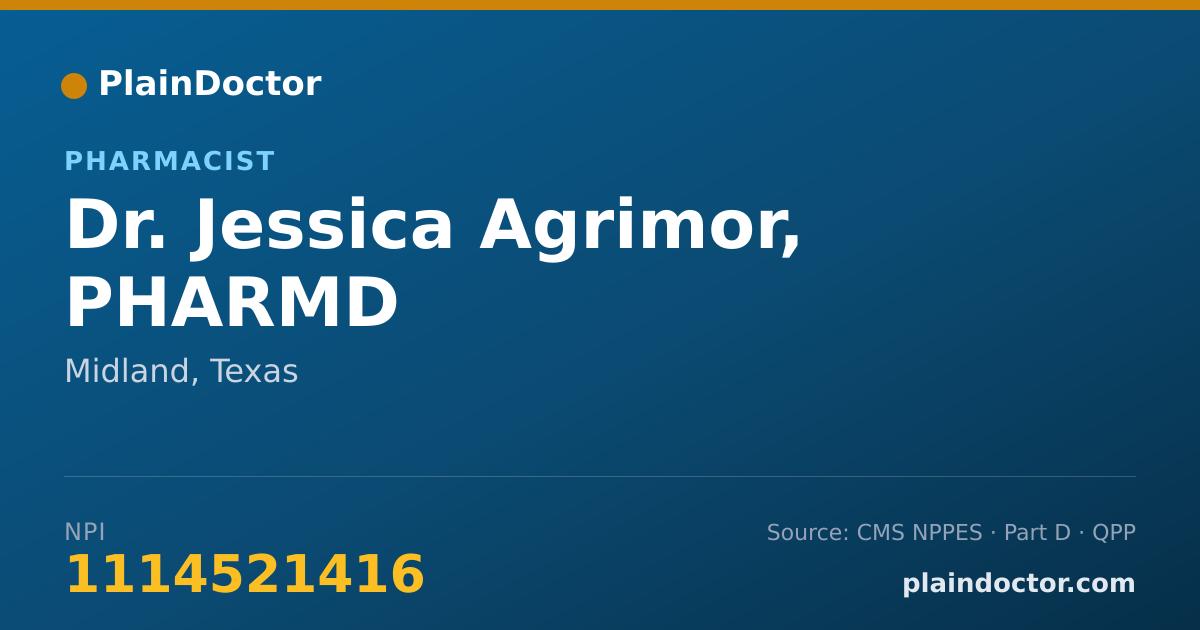 Shareable card for Jessica Agrimor, PHARMD - Pharmacist, Midland, TX