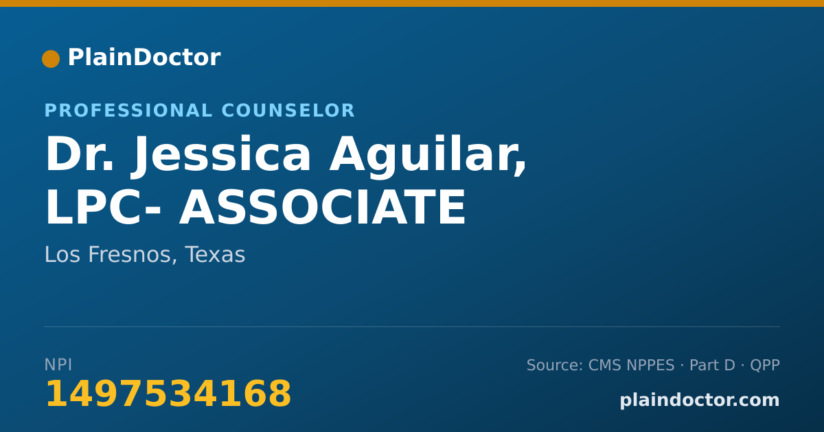 Shareable card for Jessica Aguilar, LPC- ASSOCIATE - Professional Counselor, Los Fresnos, TX