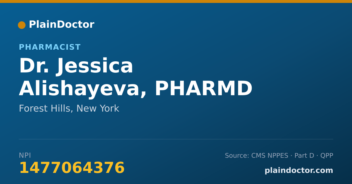 Shareable card for Jessica Alishayeva, PHARMD - Pharmacist, Forest Hills, NY