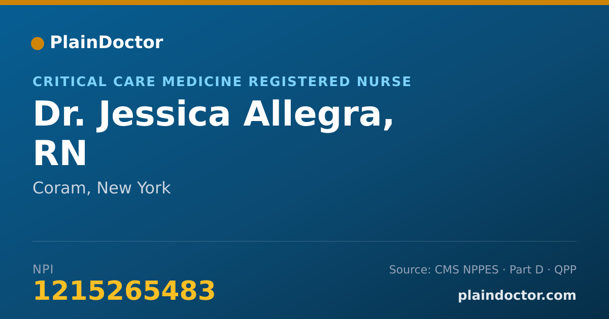 Shareable card for Jessica Allegra, RN - Critical Care Medicine Registered Nurse, Coram, NY
