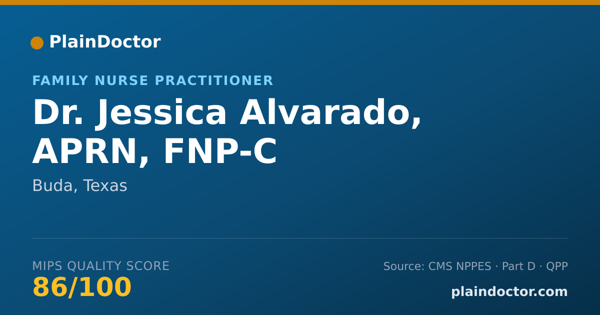 Shareable card for Jessica Alvarado, APRN, FNP-C - Family Nurse Practitioner, Buda, TX