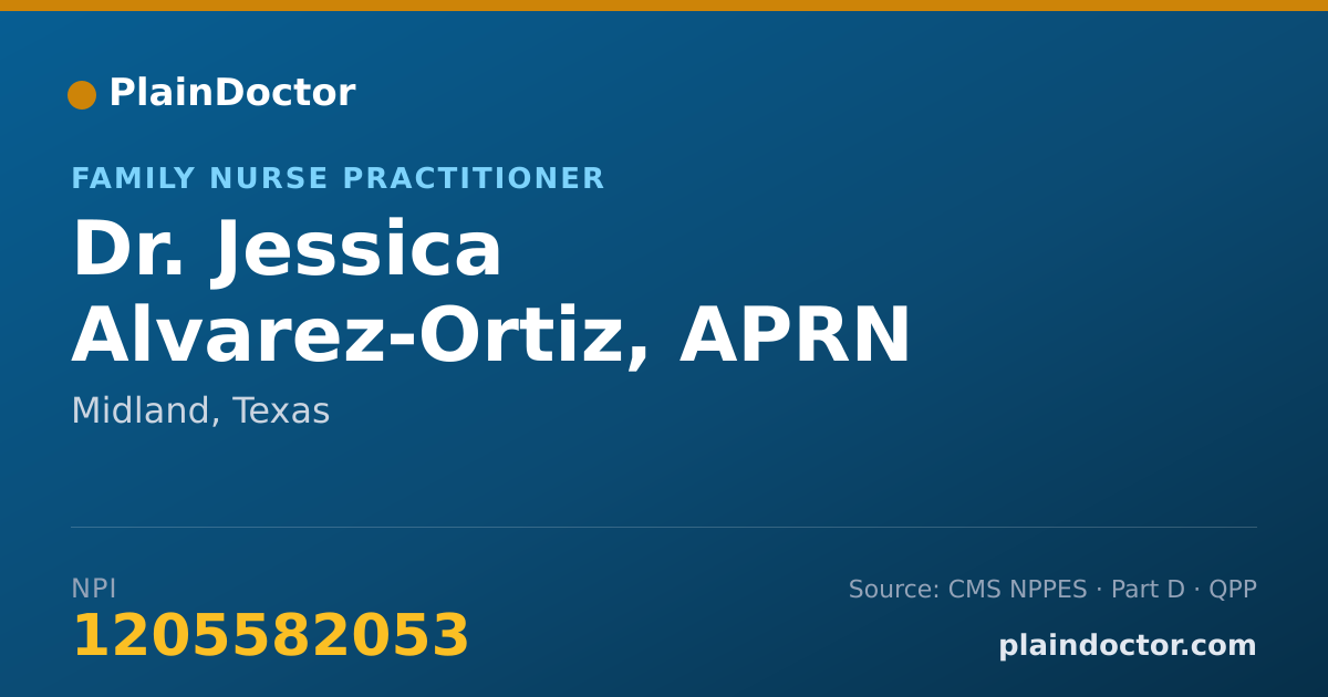 Shareable card for Jessica Alvarez-Ortiz, APRN - Family Nurse Practitioner, Midland, TX