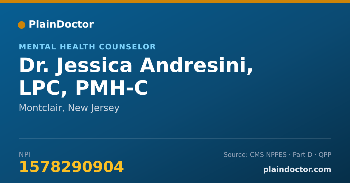 Shareable card for Jessica Andresini, LPC, PMH-C - Mental Health Counselor, Montclair, NJ