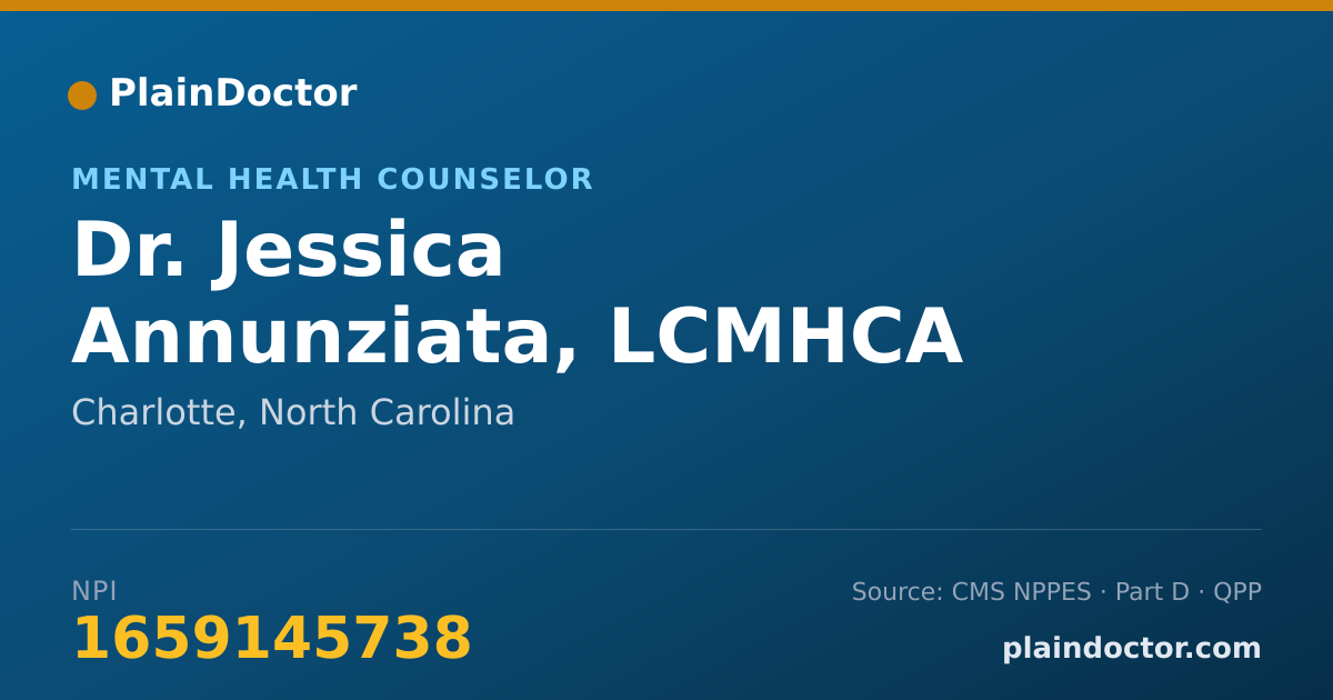 Shareable card for Jessica Annunziata, LCMHCA - Mental Health Counselor, Charlotte, NC
