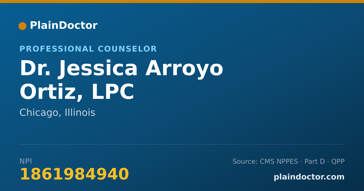 Shareable card for Jessica Arroyo Ortiz, LPC - Professional Counselor, Chicago, IL